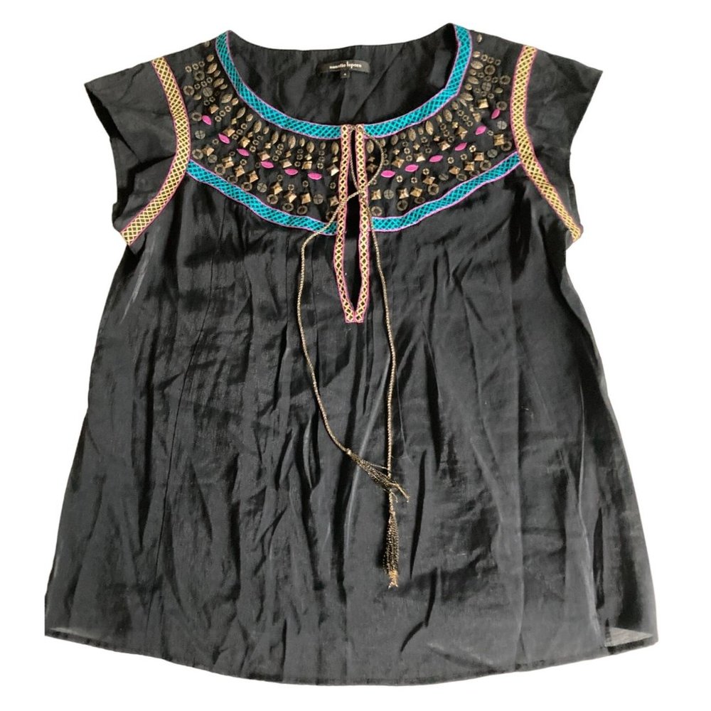 Nanette Lepore Black Pink Blue Gold 4 Short Sleeve Embroidered Beaded